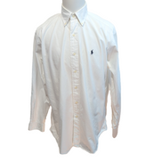 Chemise Polo Ralph Lauren Blake M blanc uni logo bleu marine coton