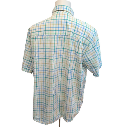 Chemise Manches Courtes Chaps 100% Coton Carreaux Gauffrés Vert Taille XL Poche
