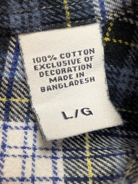 🐻 CHEMISE FLANELLE CHAPS L (G) CARREAUX BLEU JAUNE LOGO BRODÉ