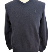 Pull Col V POLO Ralph Lauren Bleu Marine 100% Laine d'Agneau - Taille L / M
