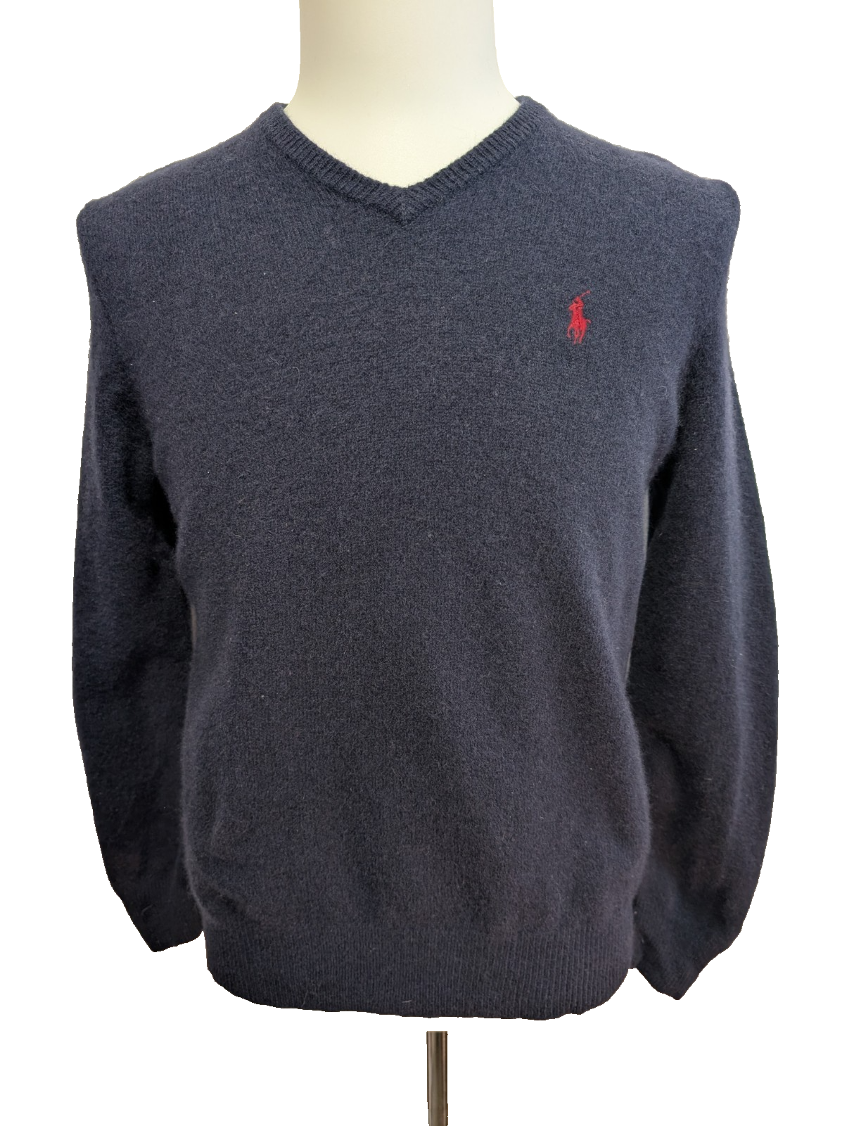 Pull Col V POLO Ralph Lauren Bleu Marine 100% Laine d'Agneau - Taille L / M