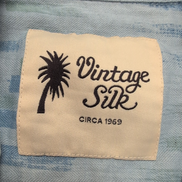 Chemise Hawaïenne Vintage Silk L 100% Soie Bleu Motif Abstrait Poche