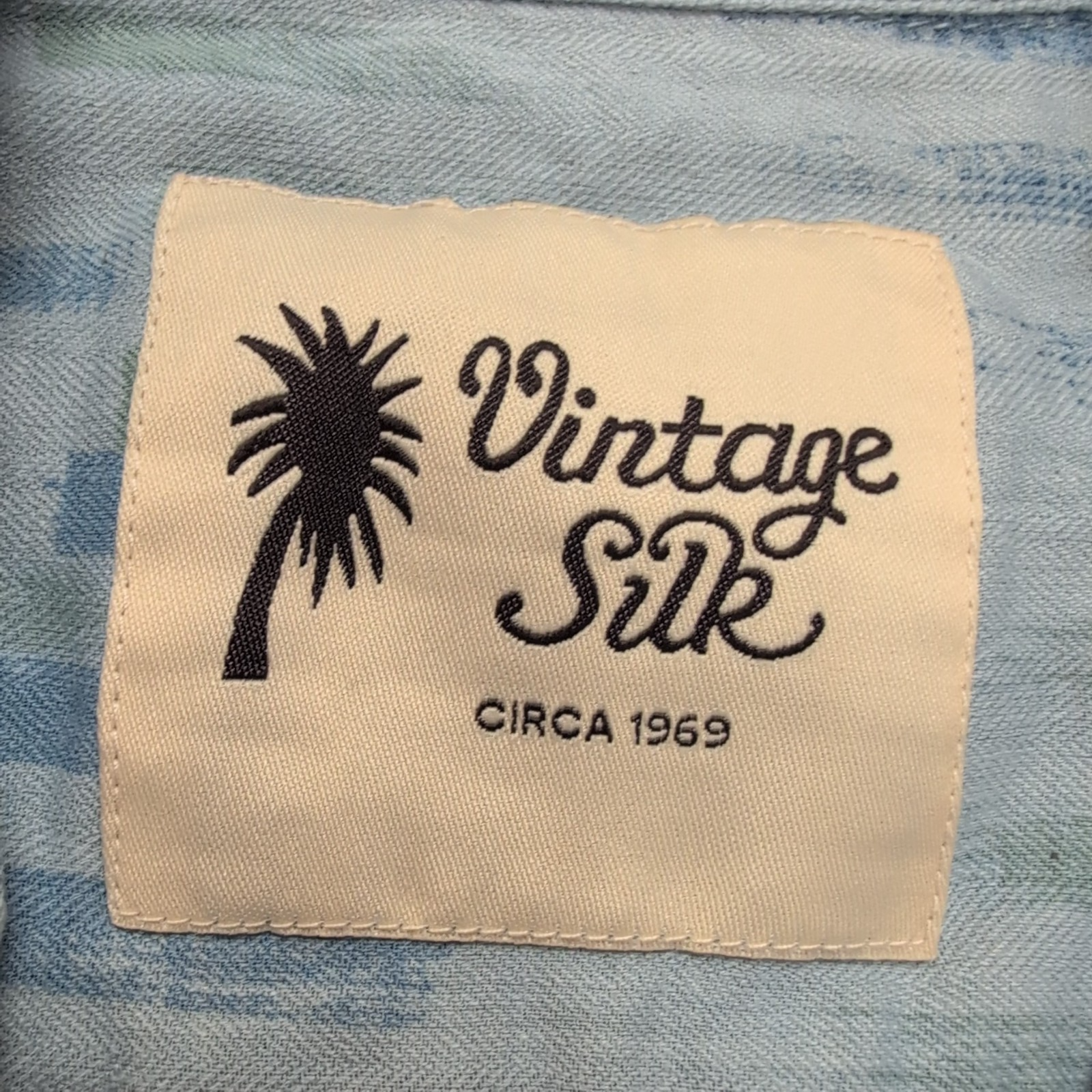Chemise Hawaïenne Vintage Silk L 100% Soie Bleu Motif Abstrait Poche