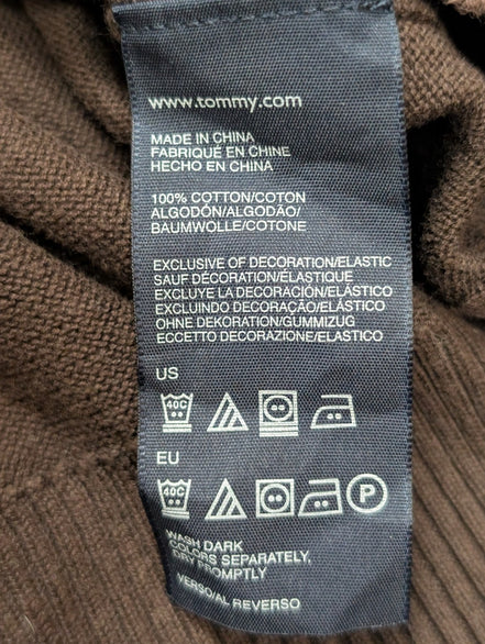 Pull Tommy Hilfiger Col V Marron Chocolat - Taille XXL (Étiquette XLTG)