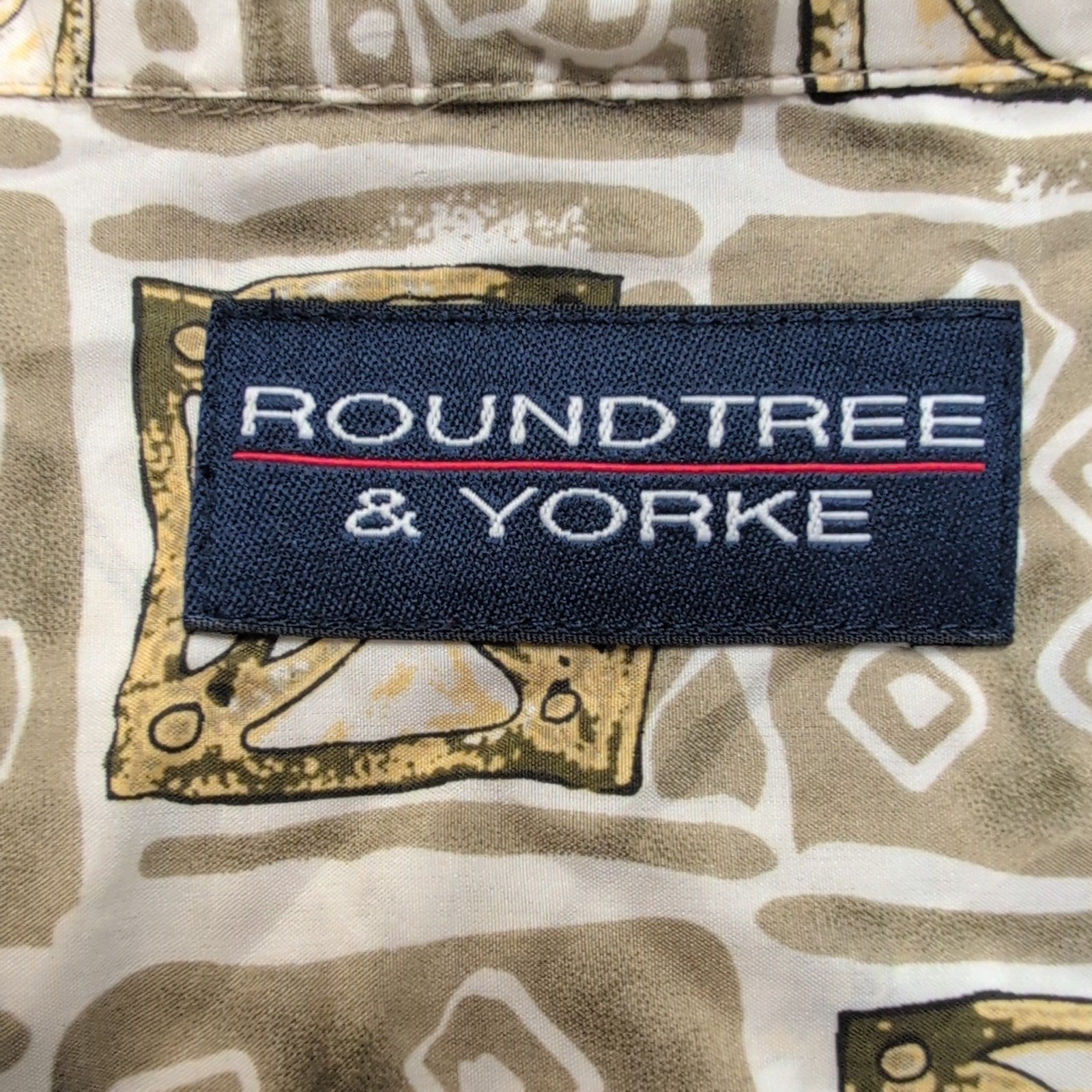 Chemise hawaïenne Roundtree & Yorke taille 2XL beige motif géométrique
