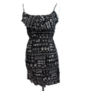 Robe d'été Femme XS Noir Blanc Motif Ethnique Rayonne Bretelles Réglables