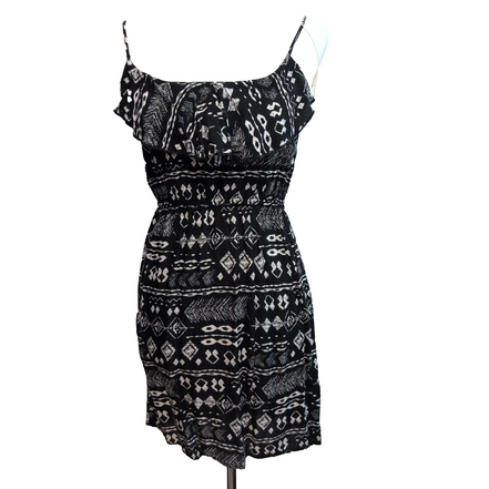 Robe d'été Femme XS Noir Blanc Motif Ethnique Rayonne Bretelles Réglables