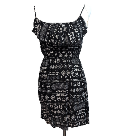 Robe d'été Femme XS Noir Blanc Motif Ethnique Rayonne Bretelles Réglables