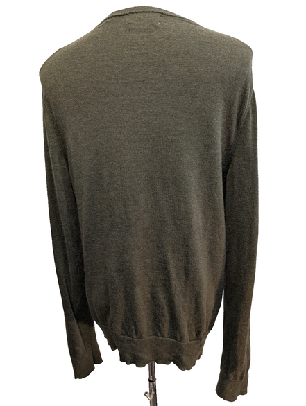 Pull CALVIN KLEIN Col V 100% Laine Mérinos Extra Fine Kaki Homme XL/XXL