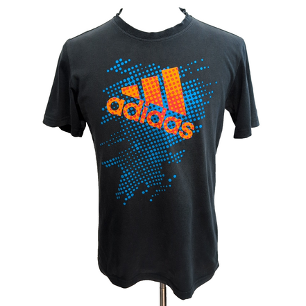 T-shirt Adidas S Noir Logo Graphique 70% Coton Vintage