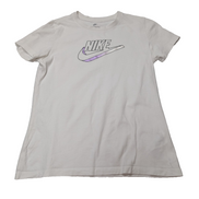 T-Shirt Nike Femme Blanc - Grand Logo Argenté & Violet - Taille S - État Neuf