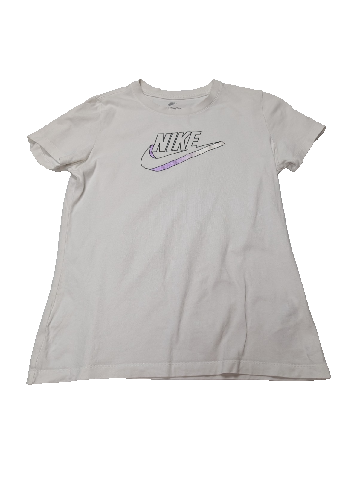 T-Shirt Nike Femme Blanc - Grand Logo Argenté & Violet - Taille S - État Neuf