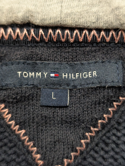 Gilet Tommy Hilfiger Vintage Femme Bleu Marine Torsadé à Capuche Taille L
