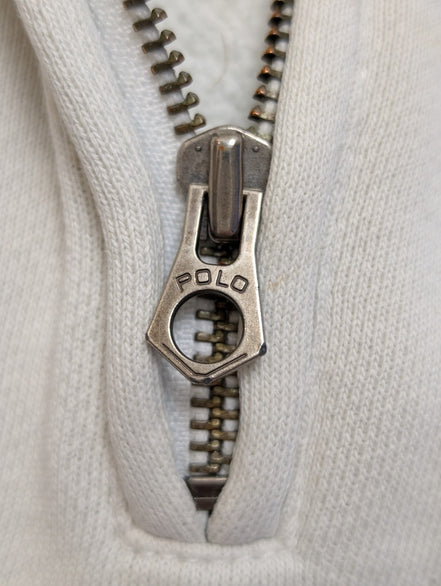 Pull Polo Ralph Lauren M Cricket Club Blanc Bleu Quart Zip 2 Poches