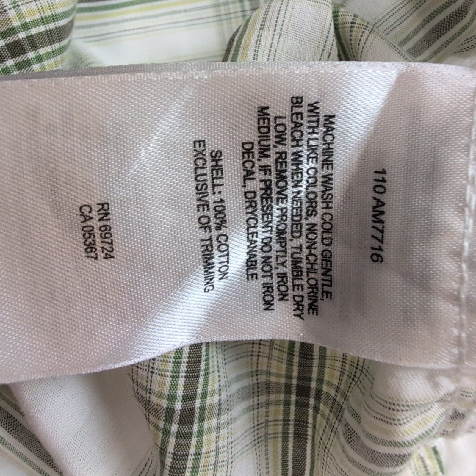 Chemise Columbia manches courtes à carreaux verts et blancs poche XL