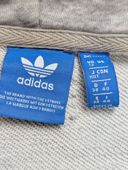 ➜ Sweat à Capuche Adidas Vintage - Grand Logo Brodé - Gris - Taille 40 (M/L)