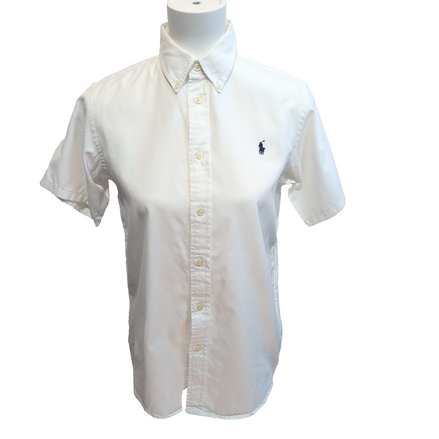 Chemise Femme Ralph Lauren Blanche Manches Courtes T18 XS/S Coton
