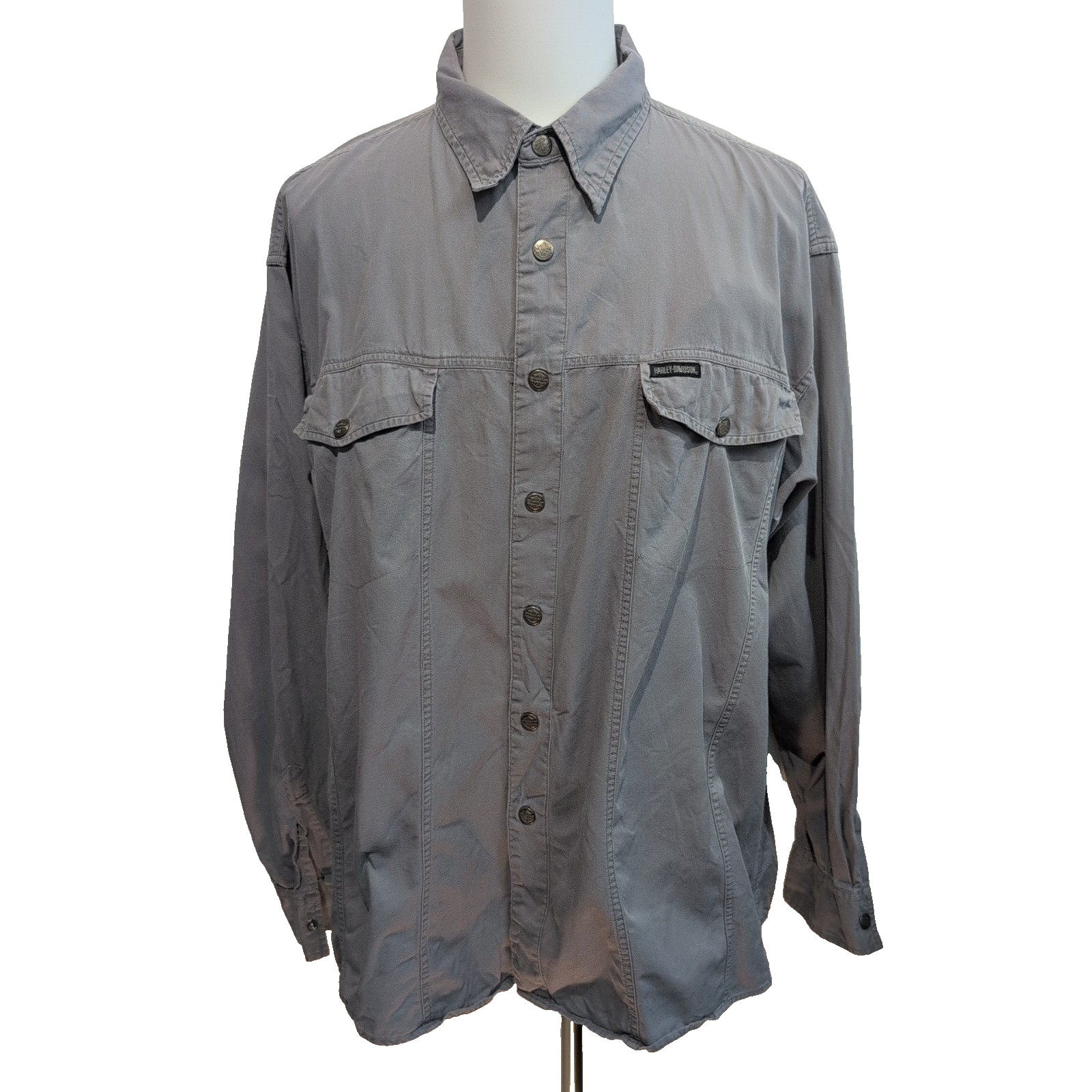 Chemise Harley-Davidson XXL Grise Boutons Pression 100% Coton Manches longues