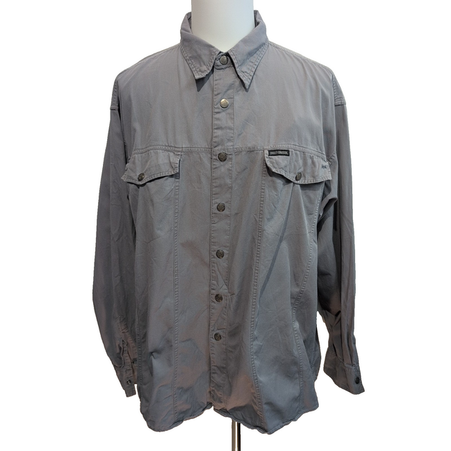 Chemise Harley-Davidson XXL Grise Boutons Pression 100% Coton Manches longues