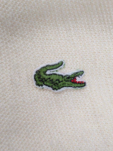 Pull Vintage IZOD Lacoste L crème col V crocodile brodé style preppy Made in USA
