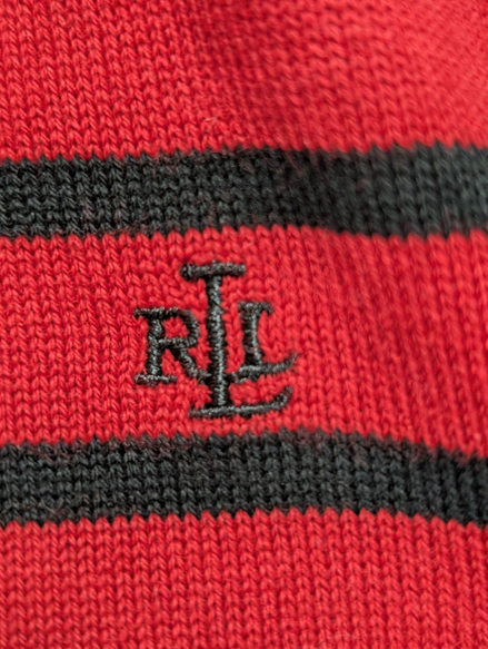 Pull Ralph Lauren (Lauren) Femme PL Col Roulé Rouge Rayures Noires Logo Brodé 🏷