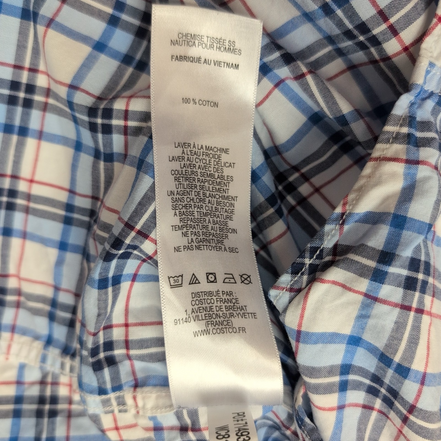 Chemise Nautica M Bleu Blanc Rouge Carreaux 100% Coton Manches Courtes