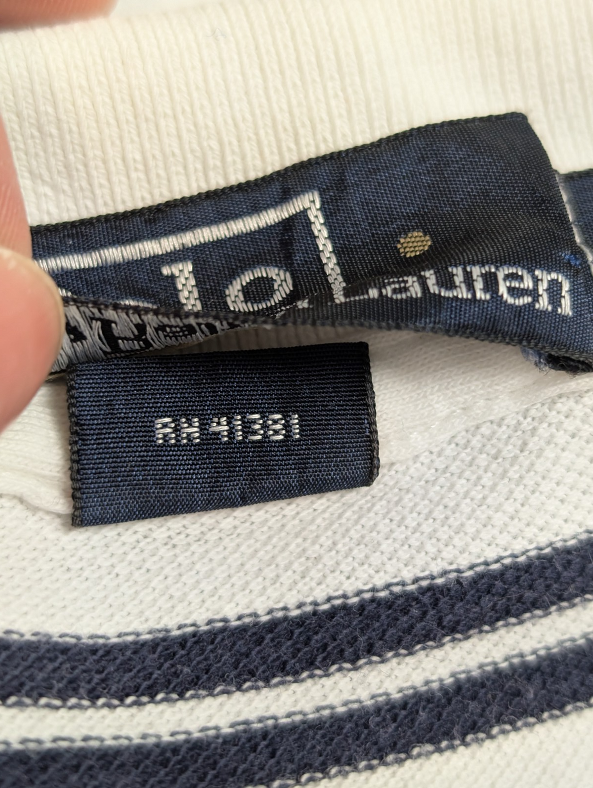 Polo manches courtes Polo Ralph Lauren blanc rayures bleu écusson golf taille L