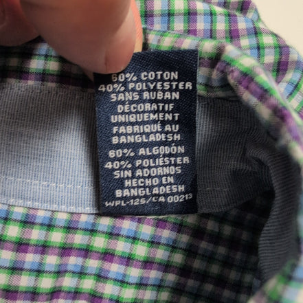 Chemise CHAPS violet et verte à carreaux manches courtes taille L #4e