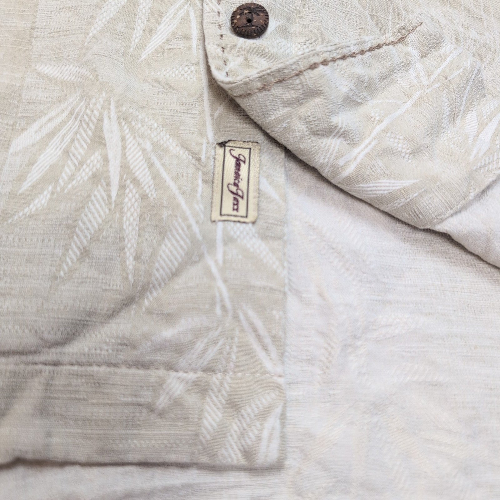Chemise hawaïenne Jamaica Jaxx XL beige palmiers gaufrée 100% soie manches court
