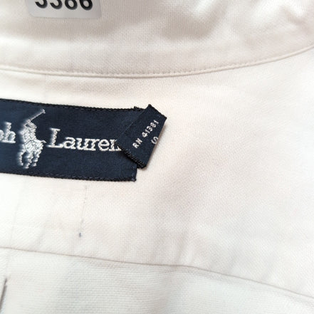 Chemise Ralph Lauren L Blanc Uni Logo Marron Made in Hong Kong manches longues