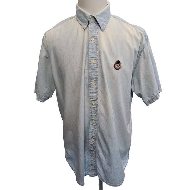 Chemise Chaps Ralph Lauren L Jean Bleu Manches Courtes Vintage Coton