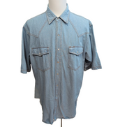 Chemise Western Plains XL jean bleu clair boutons pression manches courtes
