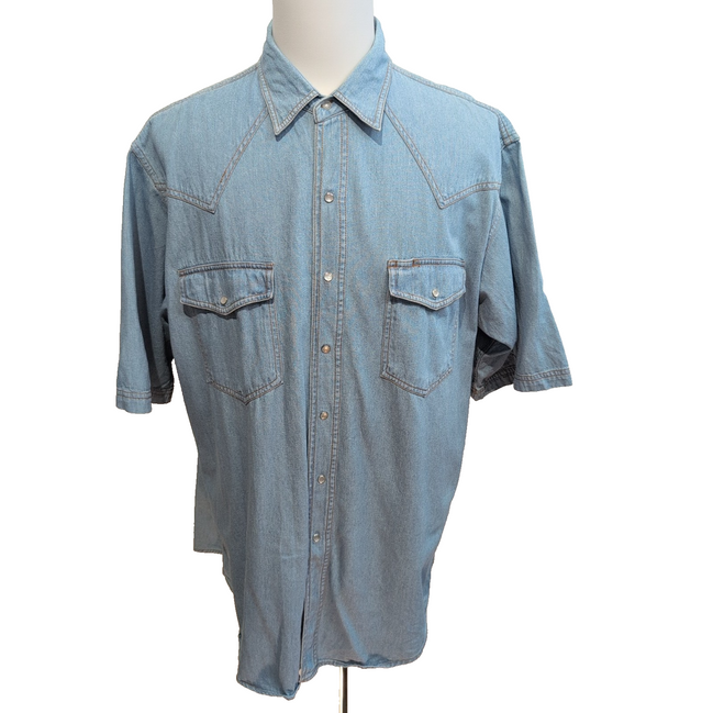 Chemise Western Plains XL jean bleu clair boutons pression manches courtes