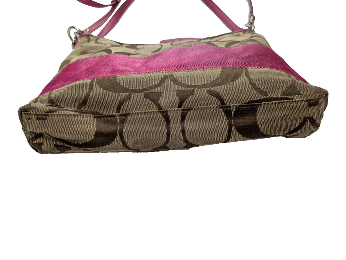 Sac Coach Signature Rose Fuchsia Toile Jacquard Bandoulière