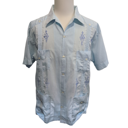 Chemise Hawaïenne Chichen Itza XL Guayabera Bleue 4 Poches Vintage Mexico