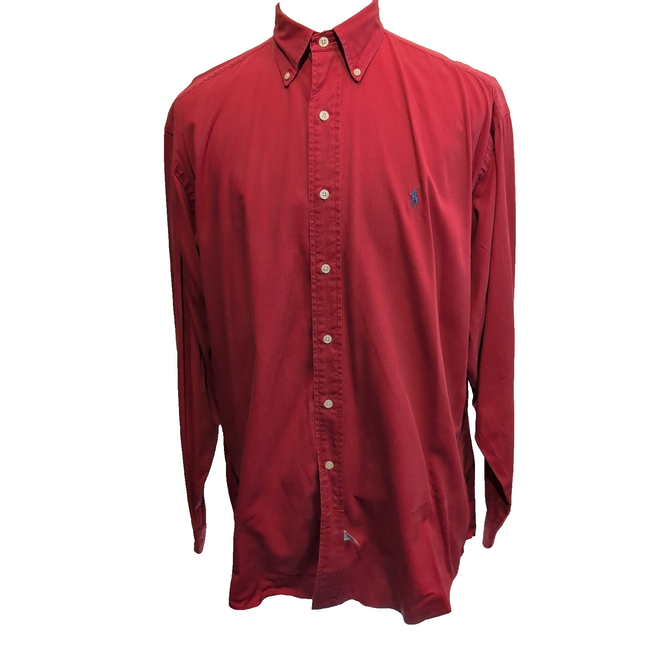 Chemise Ralph Lauren L/XL Rouge Unie Vintage Logo Gris Button Down Shirt