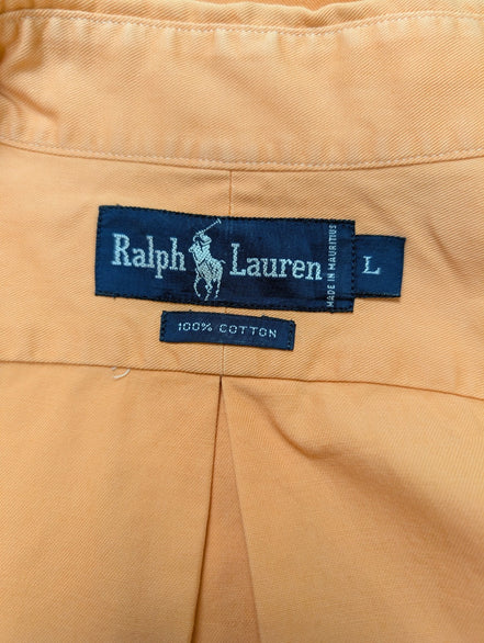Chemise Polo Ralph Lauren Shirt XL Corail Orange Button Down Logo Bleu Ciel