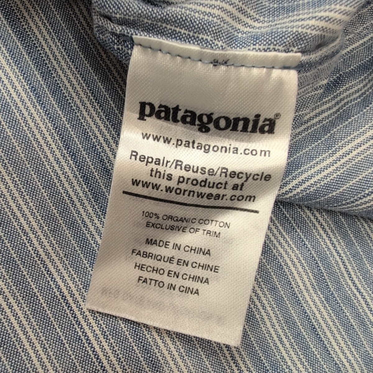 Chemise Patagonia XL bleue à rayures coton organique manches courtes