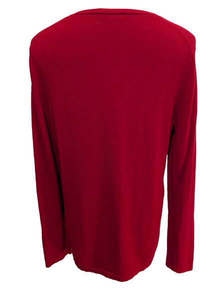 Pull Tommy Hilfiger Femme Rouge Col V Strass Dorés 100% Coton Taille L