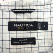 Chemise Nautica Blanche À Carreaux Bleus Slim Fit Manches Longues Taille L