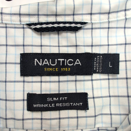 Chemise Nautica Blanche À Carreaux Bleus Slim Fit Manches Longues Taille L