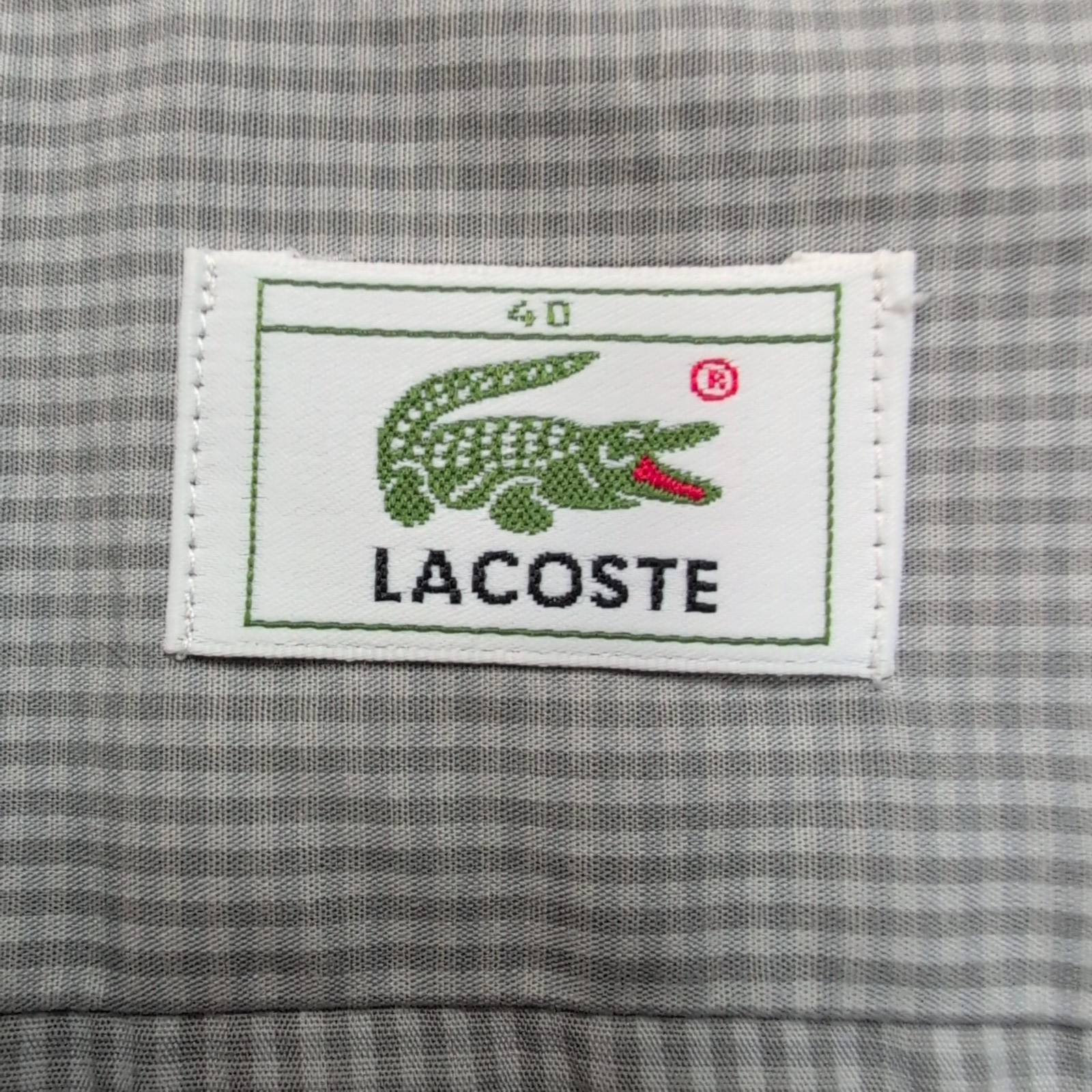 Lacoste chemise grise petits carreaux crocodile vert taille 40 XL vintage