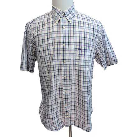 Chemise BURBERRY Violet Carreaux Taille L 100% Coton Logo Brodé manches courtes