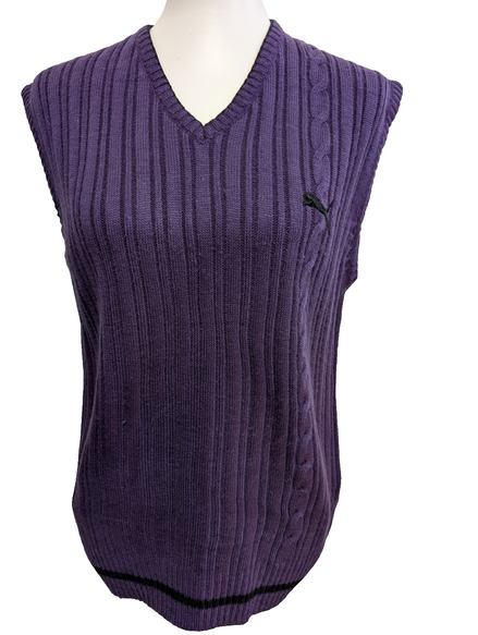 Pull Vintage Puma sans Manche Violet - Maille Torsadée - Taille M