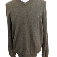 Pull POLO RALPH LAUREN 100% Laine Kaki Logo Marron Taille XL Excellent État