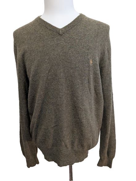 Pull POLO RALPH LAUREN 100% Laine Kaki Logo Marron Taille XL Excellent État