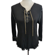 Pull Lauren Ralph Lauren Noir Femme L Maille Fine Coton Col Lacé