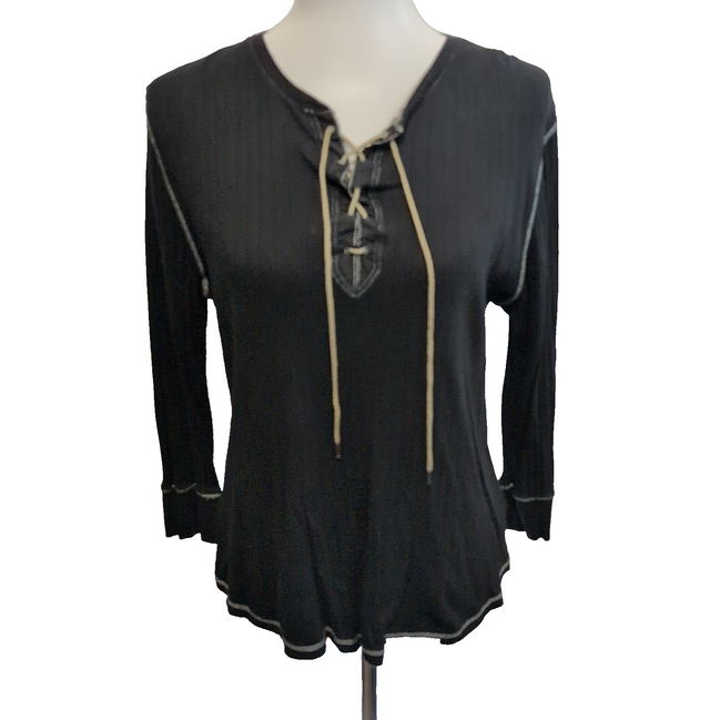 Pull Lauren Ralph Lauren Noir Femme L Maille Fine Coton Col Lacé
