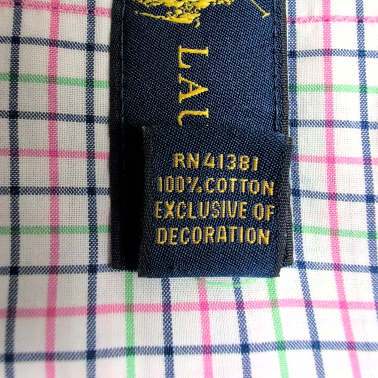 Chemise Ralph Lauren Taille L Carreaux Rose Vert Bleu 100% Coton Logo Bleu Marin