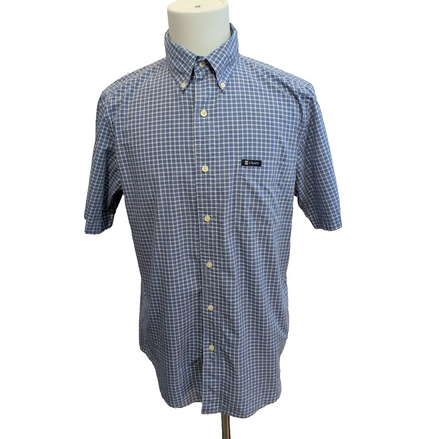 Chemise Chaps bleu à petits carreaux manches courtes à poche taille M